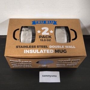 Tru Blu Stainless Steel double wall insulated mug, with handle 13.5oz x2